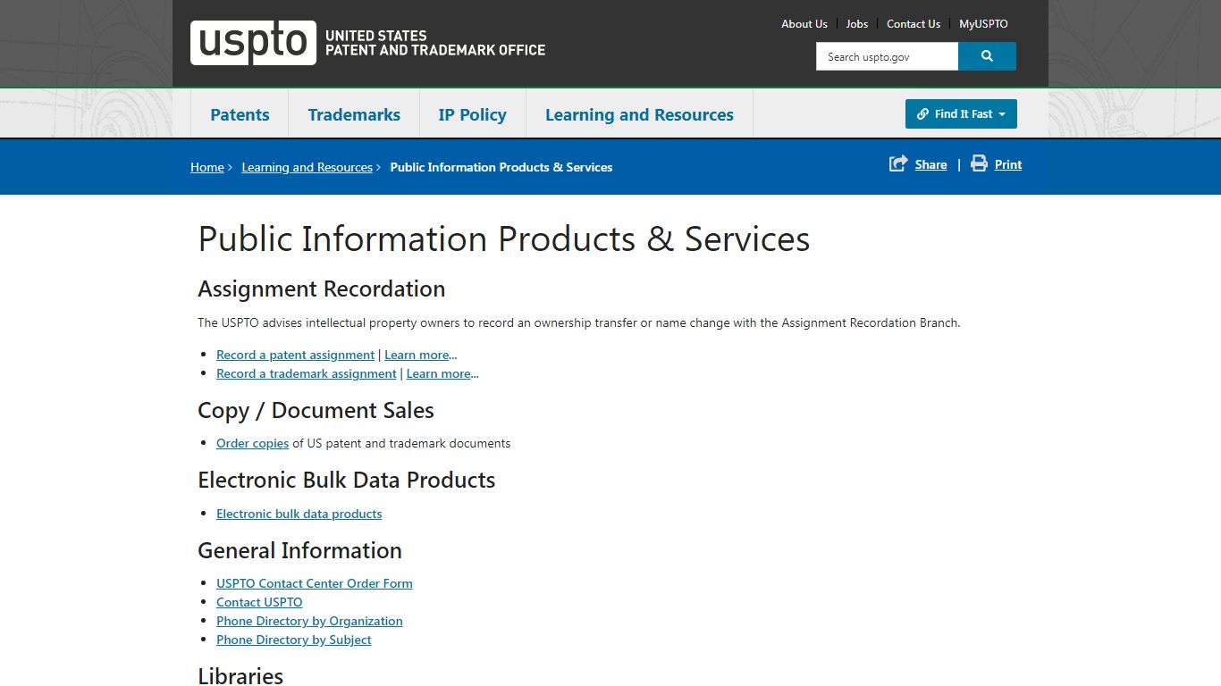 Public Information Products & Services | USPTO